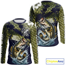 Load image into Gallery viewer, Custom Bass Fishing Green Bass Scales Fishing Shirts For Men, Bass Fishing Shirts NBT470
