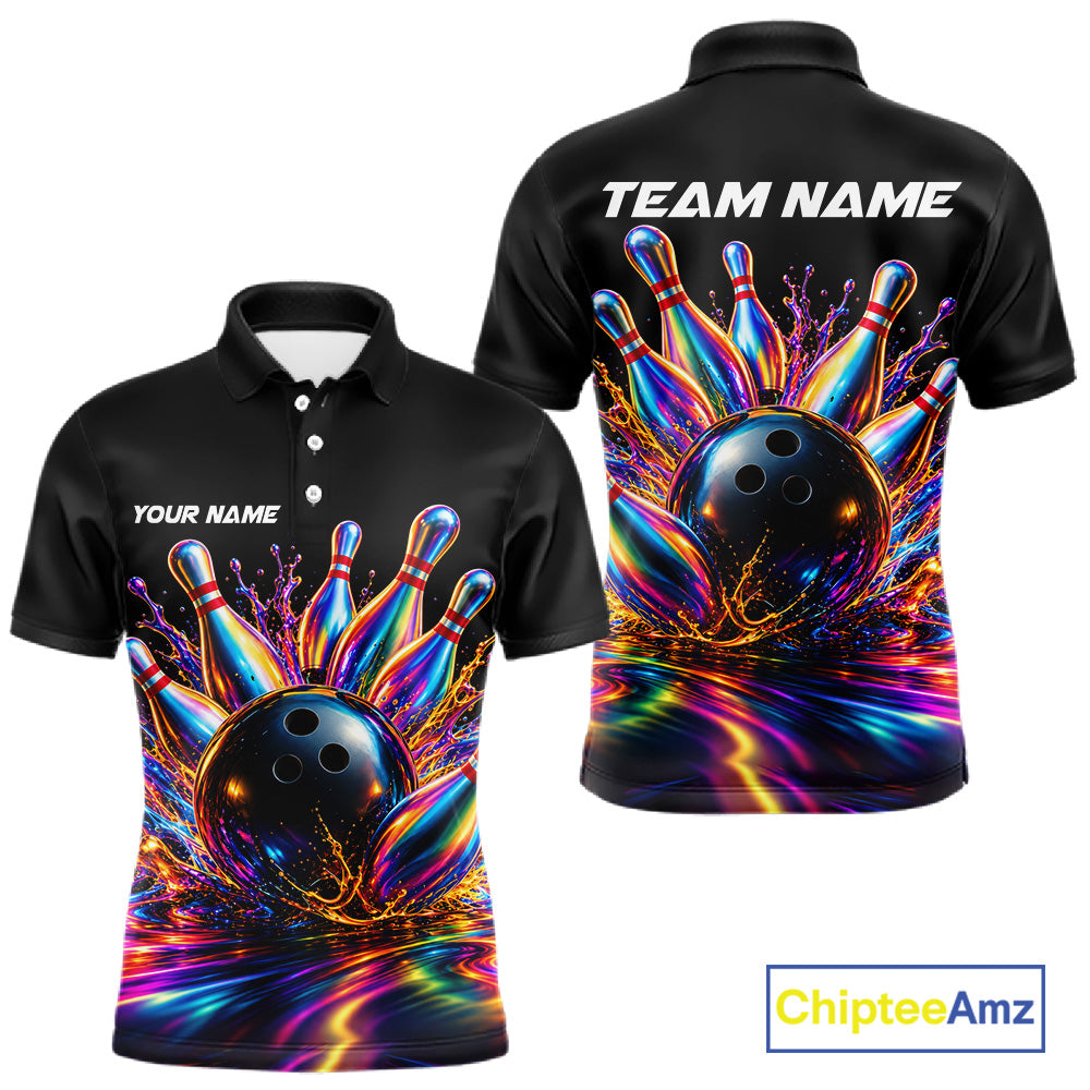 Custom Hologram Bowling Polo Quarter-Zip Shirts For Men, Bowling Team Bowler Outfit NBT1160
