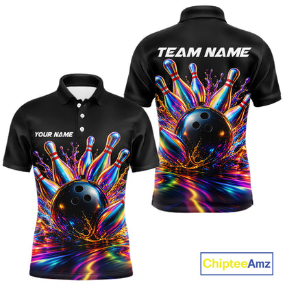 Custom Hologram Bowling Polo Quarter-Zip Shirts For Men, Bowling Team Bowler Outfit NBT1160