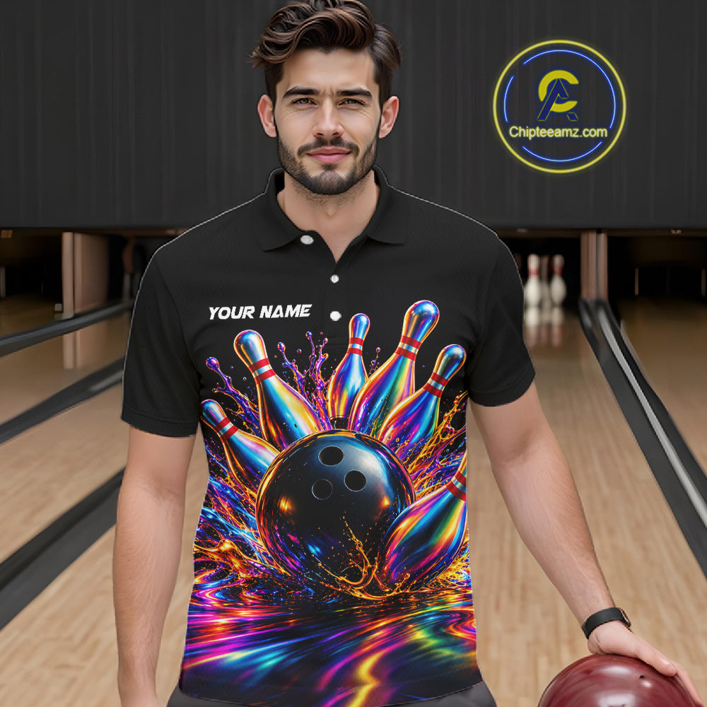 Custom Hologram Bowling Polo Quarter-Zip Shirts For Men, Bowling Team Bowler Outfit NBT1160