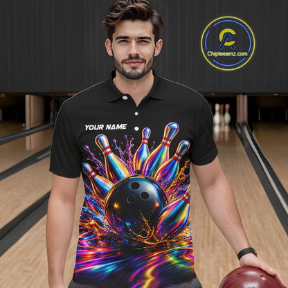 Custom Hologram Bowling Polo Quarter-Zip Shirts For Men, Bowling Team Bowler Outfit NBT1160