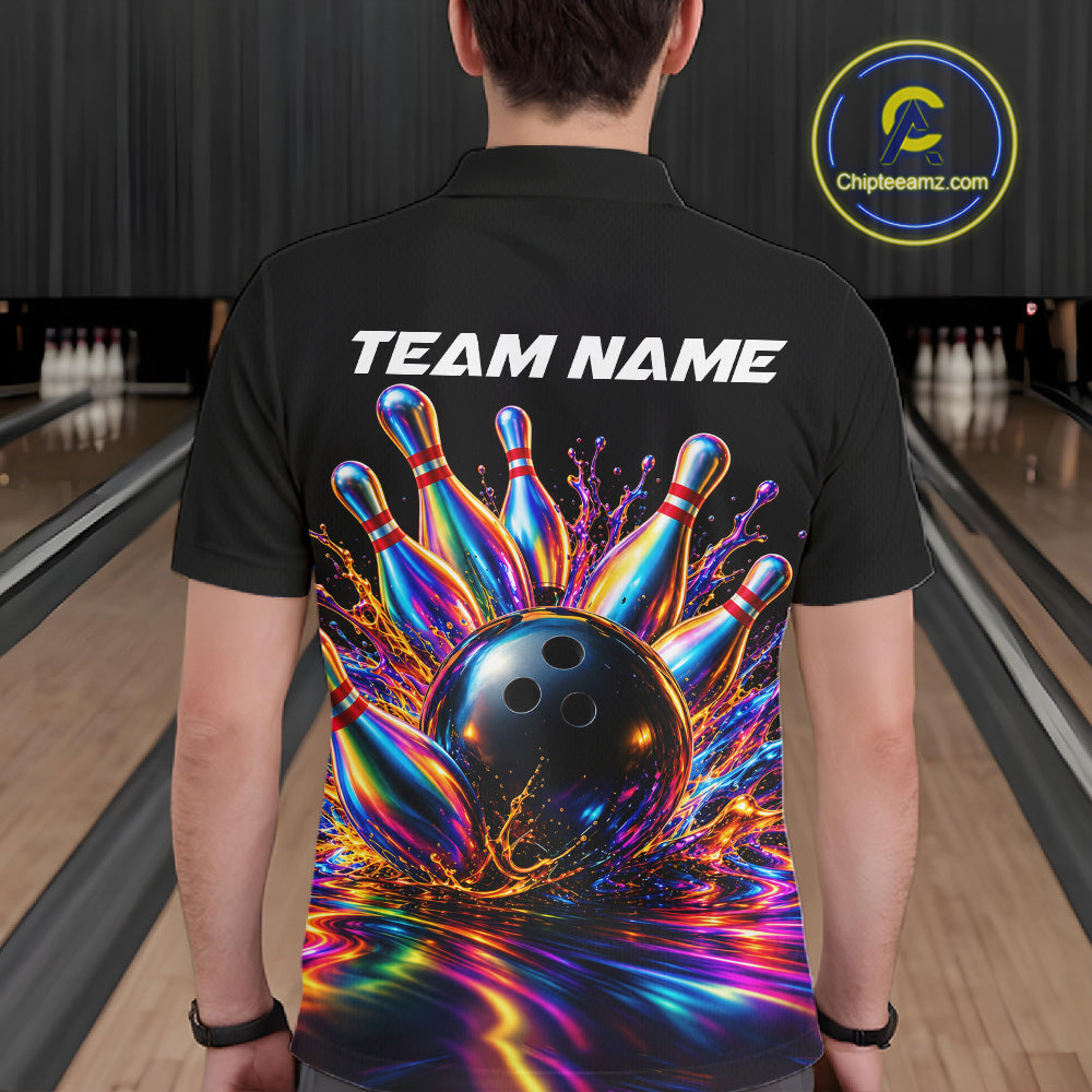 Custom Hologram Bowling Polo Quarter-Zip Shirts For Men, Bowling Team Bowler Outfit NBT1160