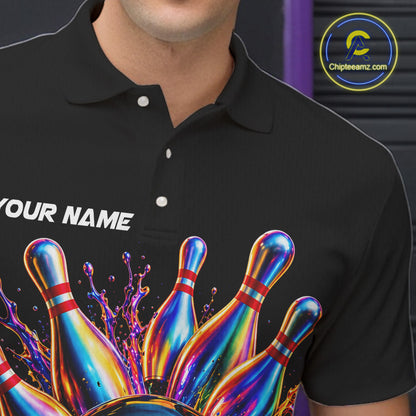 Custom Hologram Bowling Polo Quarter-Zip Shirts For Men, Bowling Team Bowler Outfit NBT1160
