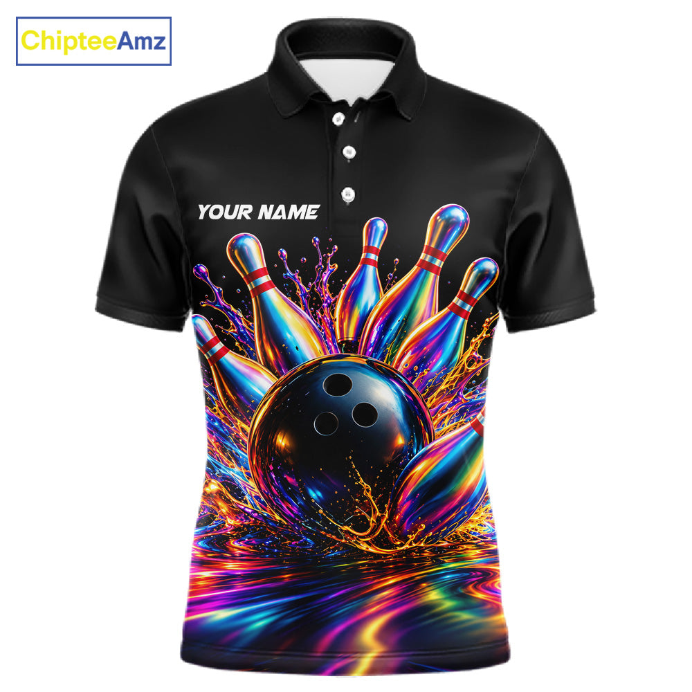 Custom Hologram Bowling Polo Quarter-Zip Shirts For Men, Bowling Team Bowler Outfit NBT1160