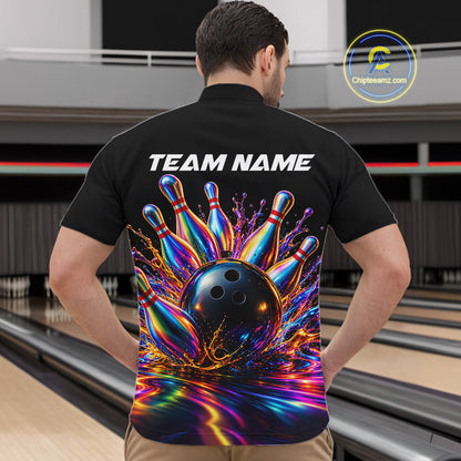 Custom Hologram Bowling Polo Quarter-Zip Shirts For Men, Bowling Team Bowler Outfit NBT1160