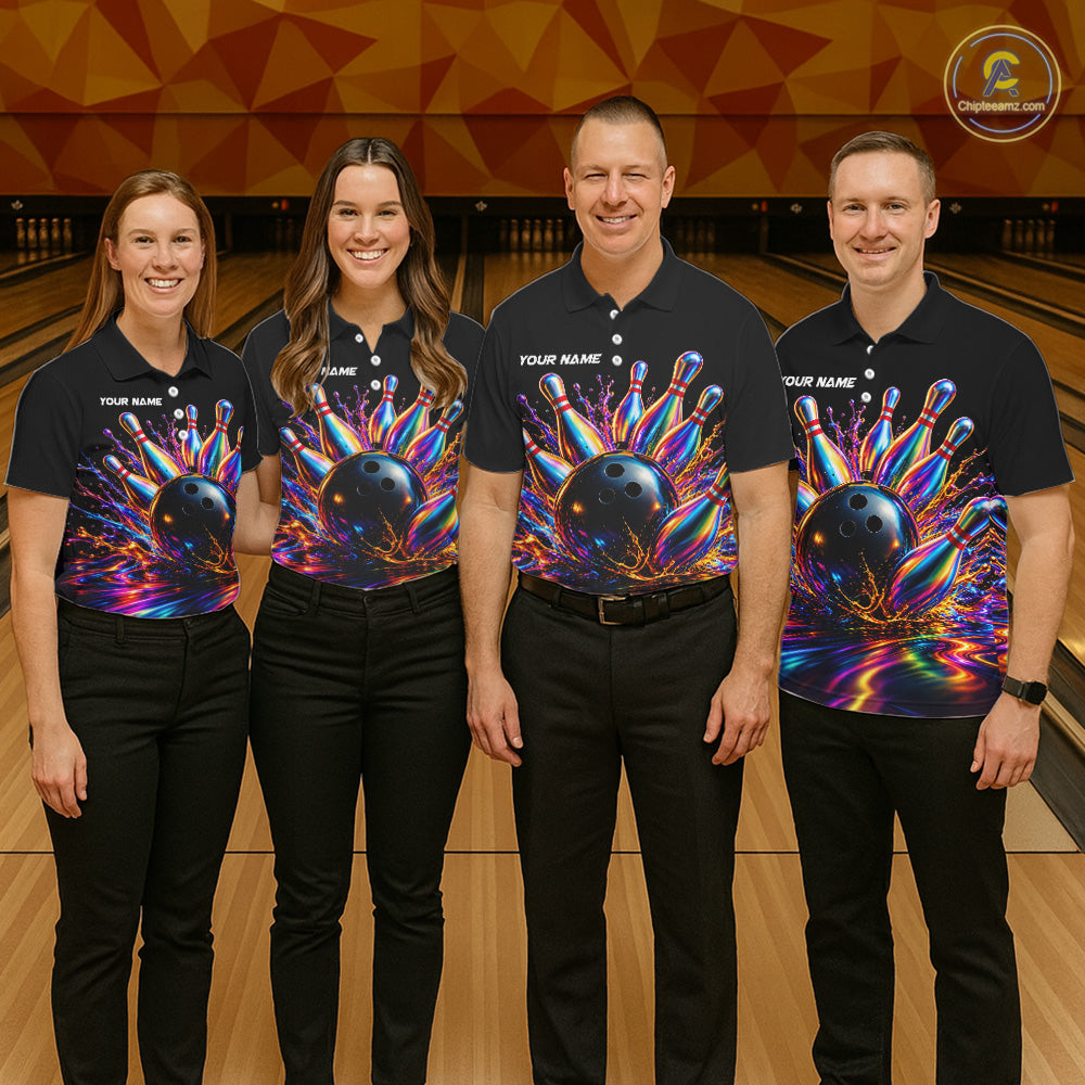 Custom Hologram Bowling Polo Quarter-Zip Shirts For Men, Bowling Team Bowler Outfit NBT1160