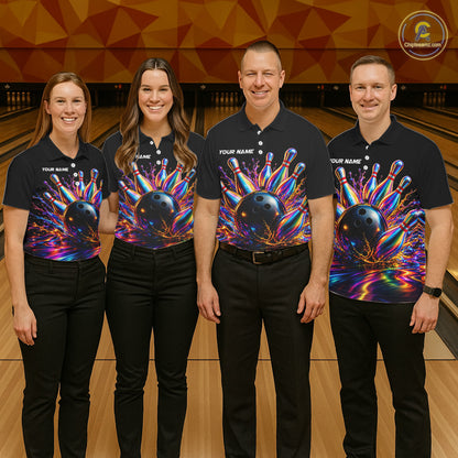 Custom Hologram Bowling Polo Quarter-Zip Shirts For Men, Bowling Team Bowler Outfit NBT1160