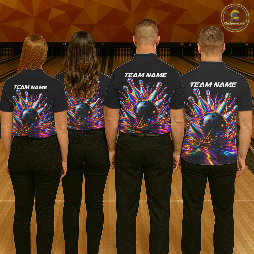 Custom Hologram Bowling Polo Quarter-Zip Shirts For Men, Bowling Team Bowler Outfit NBT1160