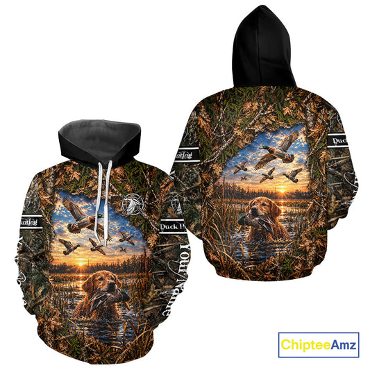 Yellow Labrador Waterfowl Duck Hunting With Dog Camo Custom Name All Over Printed Shirts NBT1165