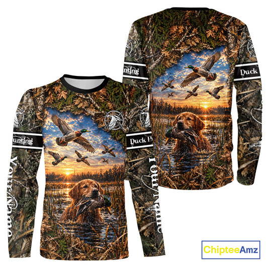 Yellow Labrador Waterfowl Duck Hunting With Dog Camo Custom Name All Over Printed Shirts NBT1165