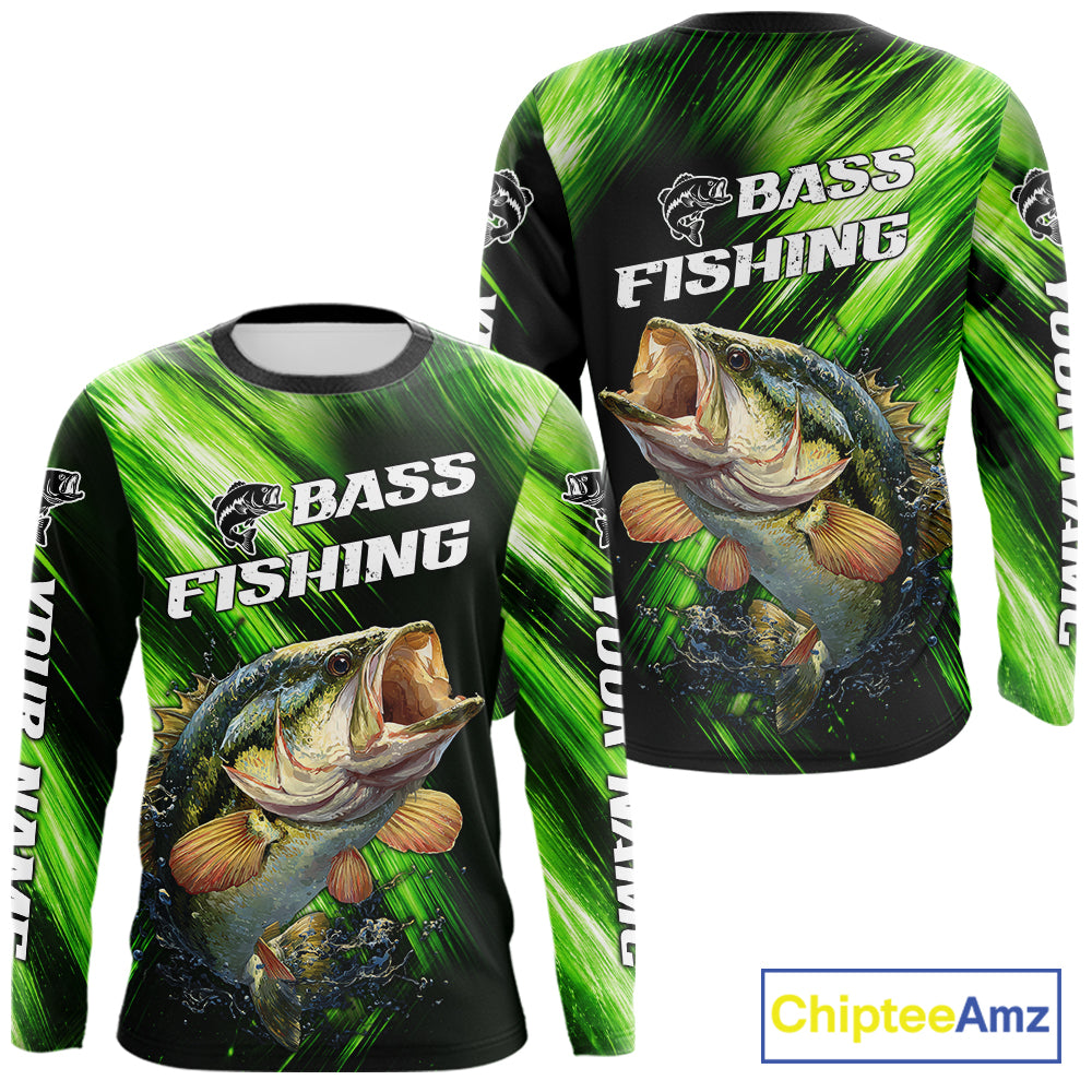 Green Camo Largemouth Bass Fishing Jersey For Men, Bass Fishing Performance Shirts Personalized Gifts NBT370