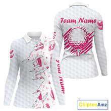 Load image into Gallery viewer, Women Golf Polo Shirt Custom Name Funny Golf Bag Cart Pattern Shirt, Golf Gifts For Ladies NBT825