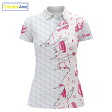 Load image into Gallery viewer, Women Golf Polo Shirt Custom Name Funny Golf Bag Cart Pattern Shirt, Golf Gifts For Ladies NBT825