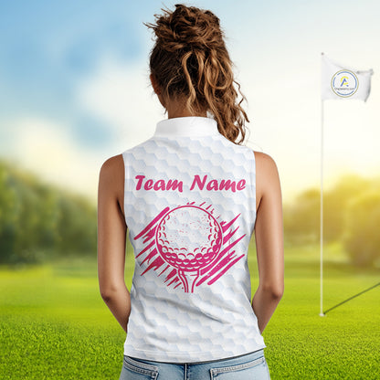 Women Sleeveless Golf Polo Shirt Custom Name Funny Golf Bag Cart Pattern Shirt, Golf Gifts For Ladies NBT825