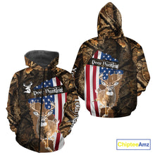 Load image into Gallery viewer, Forest Camo Deer Hunting Shirt American Flag Full All Over 3D Printed Hoodie For Men NBT321