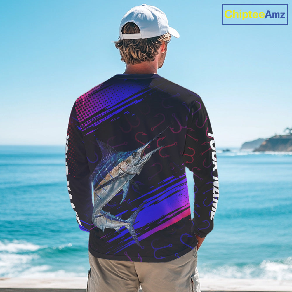 Custom Marlin Fishing Shirts Fish Hooks Long Sleeve Performance Shirt, Marlin Fishing Jersey NBT475