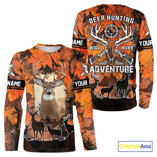 Orange Camo Deer Hunting 3D All Over Print Shirt, Custom Name Big Game for the Deer Hunter NBT30