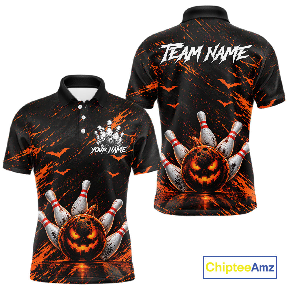 Custom Funny Pumpkin Bowling Shirts For Men, Halloween Bowling Outfits For Bowling Team NBT1166