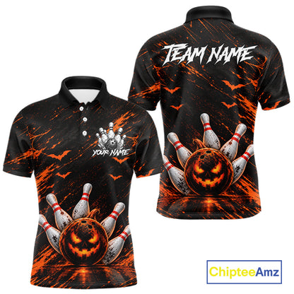 Custom Funny Pumpkin Bowling Shirts For Men, Halloween Bowling Outfits For Bowling Team NBT1166