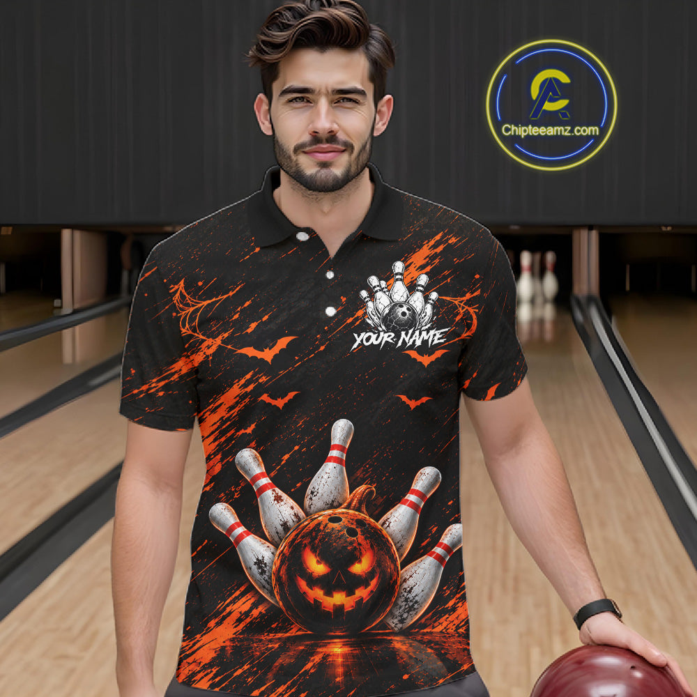 Custom Funny Pumpkin Bowling Shirts For Men, Halloween Bowling Outfits For Bowling Team NBT1166