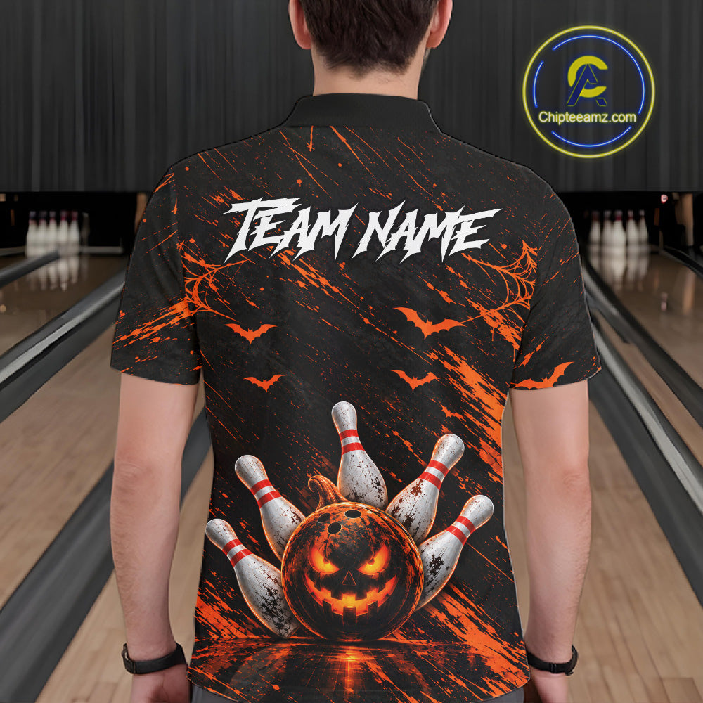 Custom Funny Pumpkin Bowling Shirts For Men, Halloween Bowling Outfits For Bowling Team NBT1166