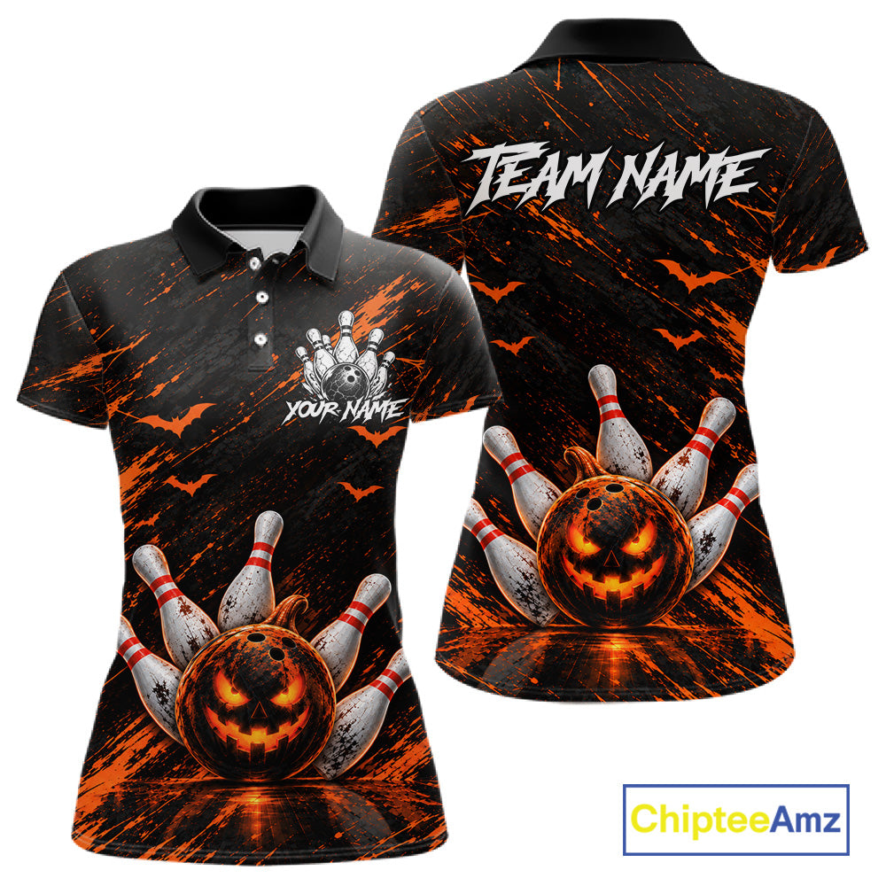 Custom Funny Pumpkin Bowling Shirts For Women, Halloween Bowling Outfits For Bowling Team NBT1166
