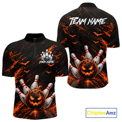 Custom Funny Pumpkin Bowling Shirts For Men, Halloween Bowling Outfits For Bowling Team NBT1166
