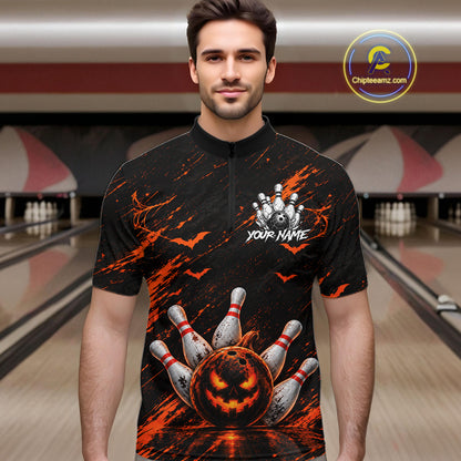 Custom Funny Pumpkin Bowling Shirts For Men, Halloween Bowling Outfits For Bowling Team NBT1166