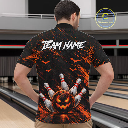 Custom Funny Pumpkin Bowling Shirts For Men, Halloween Bowling Outfits For Bowling Team NBT1166