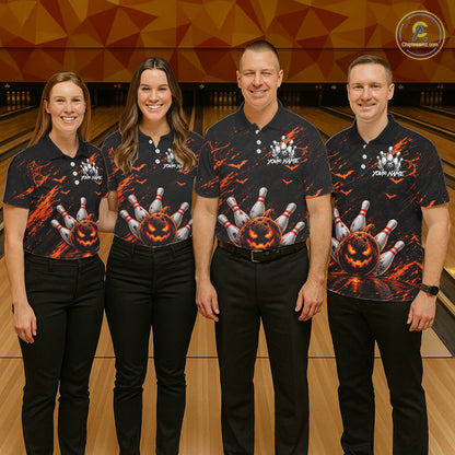 Custom Funny Pumpkin Bowling Shirts For Men, Halloween Bowling Outfits For Bowling Team NBT1166