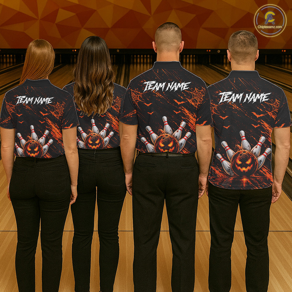 Custom Funny Pumpkin Bowling Shirts For Men, Halloween Bowling Outfits For Bowling Team NBT1166