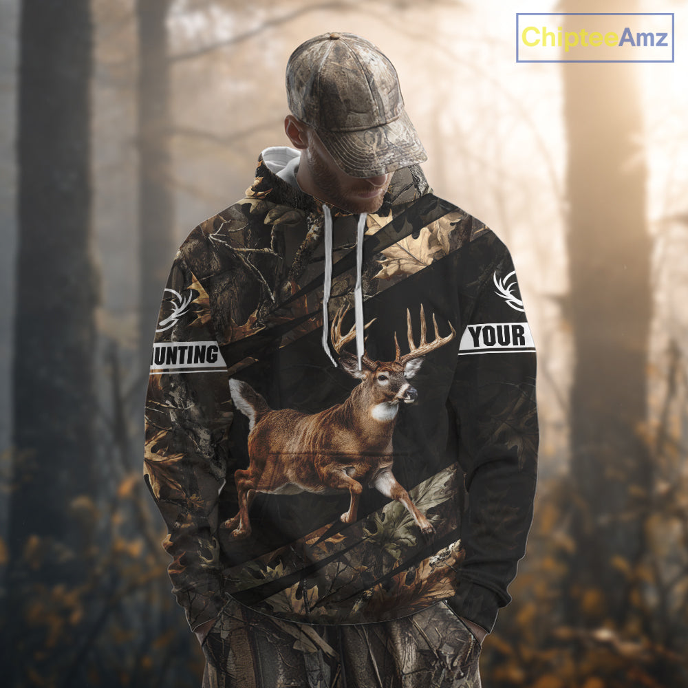 Personalized Whitetail Deer Hunting Fall Season Camo Printing Shirts Deer Hunting Gift Hoodie NBT323