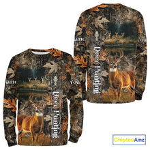 Load image into Gallery viewer, Whitetail Deer Hunting Custom Name Camo Shirt, Hunting Hoodie Camouflage Deer Shirts NBT333