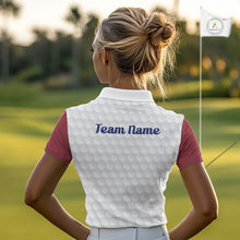 Load image into Gallery viewer, woman in funny golf balls womens red golf polo shirt with team name 