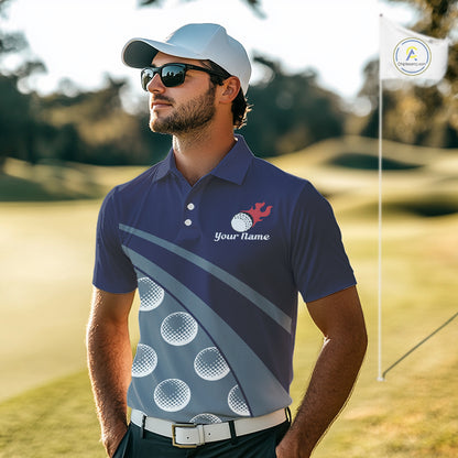 Men golfer wearing custom golf balls pattern golf shirt on the golf course