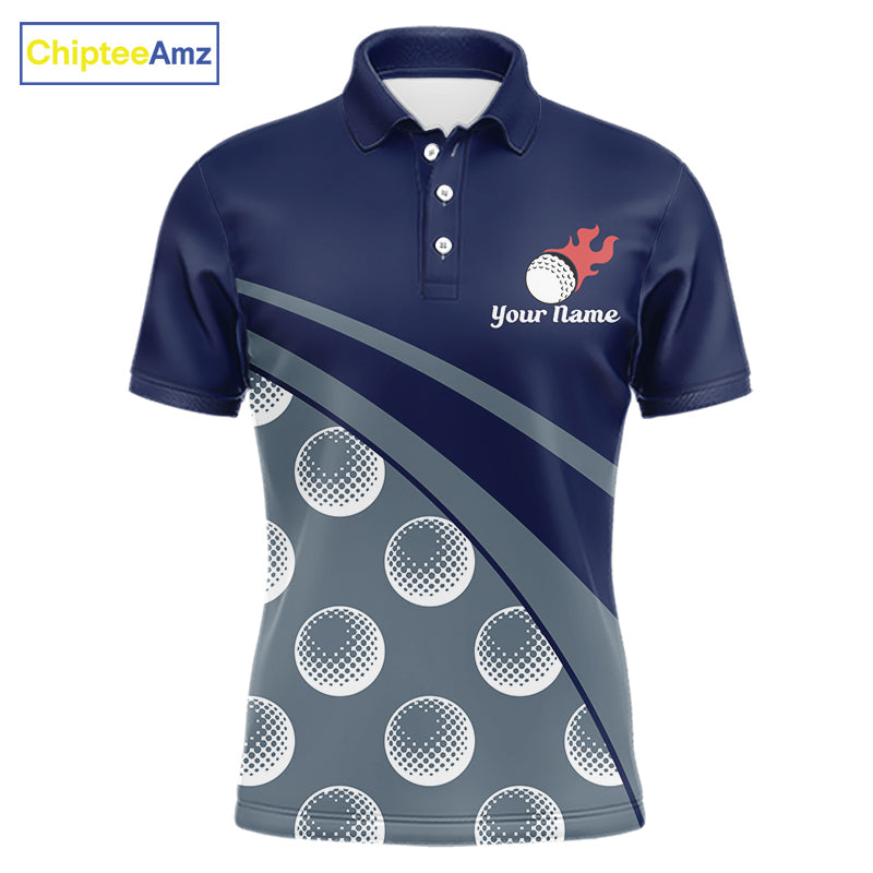 Funny golf balls pattern mens golf polo shirt with personalized name - front view