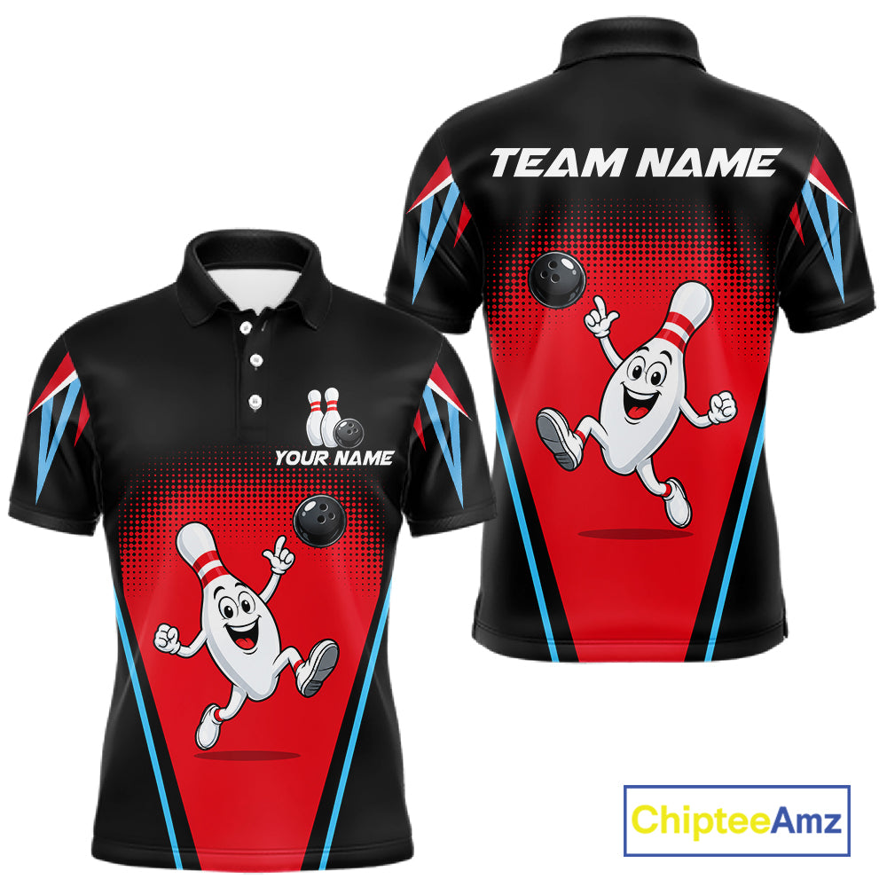 Red And Black Funny Bowling Shirts For Men Bowling Team Jersey For Bowlers Polo & 1/4 Zip Shirt NBT1177