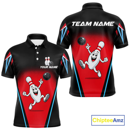 Red And Black Funny Bowling Shirts For Men Bowling Team Jersey For Bowlers Polo & 1/4 Zip Shirt NBT1177
