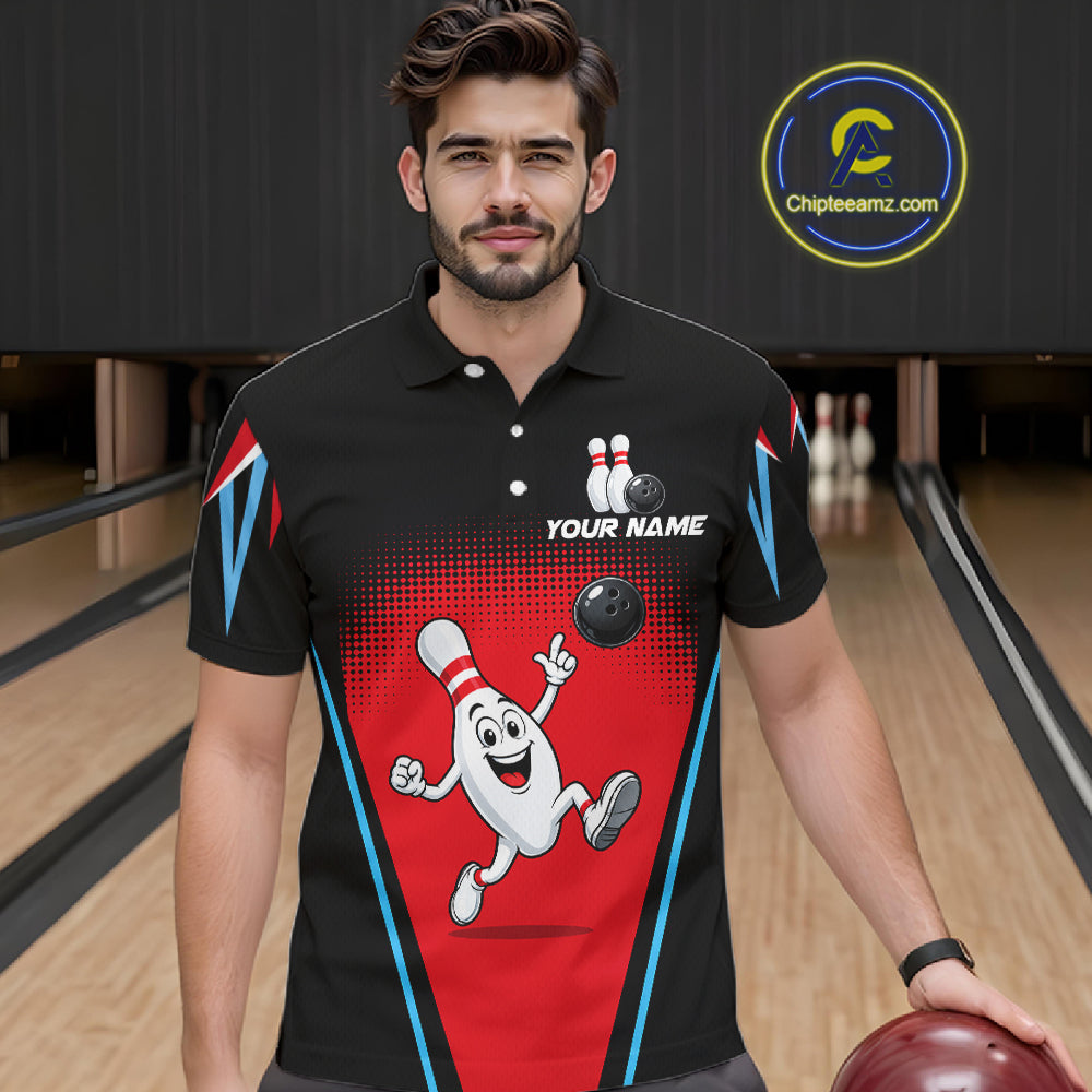 Red And Black Funny Bowling Shirts For Men Bowling Team Jersey For Bowlers Polo & 1/4 Zip Shirt NBT1177