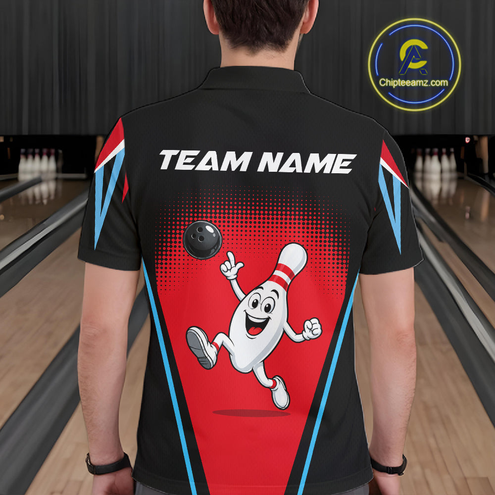 Red And Black Funny Bowling Shirts For Men Bowling Team Jersey For Bowlers Polo & 1/4 Zip Shirt NBT1177