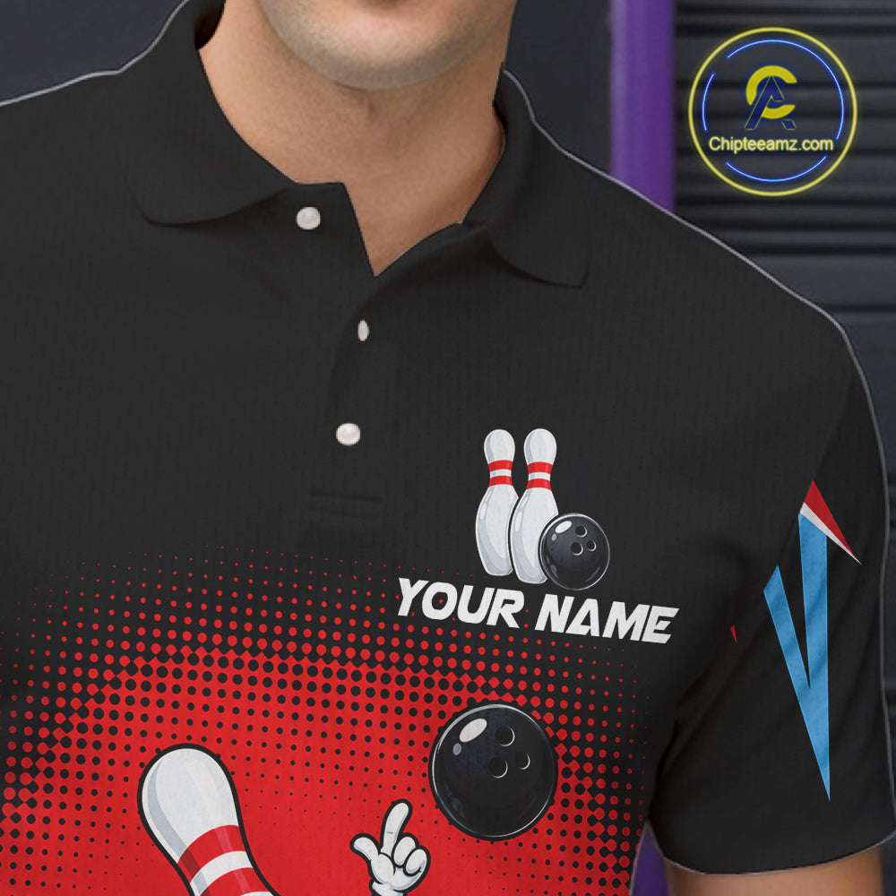 Red And Black Funny Bowling Shirts For Men Bowling Team Jersey For Bowlers Polo & 1/4 Zip Shirt NBT1177