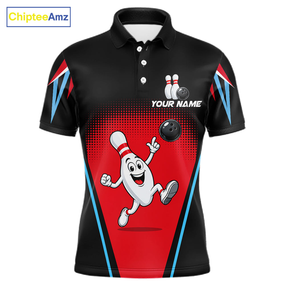 Red And Black Funny Bowling Shirts For Men Bowling Team Jersey For Bowlers Polo & 1/4 Zip Shirt NBT1177