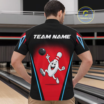 Red And Black Funny Bowling Shirts For Men Bowling Team Jersey For Bowlers Polo & 1/4 Zip Shirt NBT1177