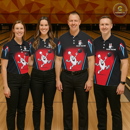 Red And Black Funny Bowling Shirts For Men Bowling Team Jersey For Bowlers Polo & 1/4 Zip Shirt NBT1177