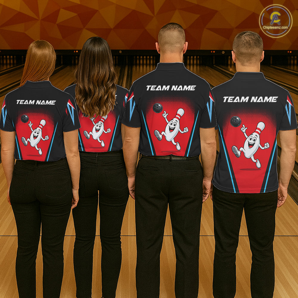 Red And Black Funny Bowling Shirts For Men Bowling Team Jersey For Bowlers Polo & 1/4 Zip Shirt NBT1177