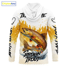 Load image into Gallery viewer, Custom Brown Trout Long Sleeve Hooded Fishing Shirts Yellow Camo Fishing Lures, Custom Fishing Jerseys NBT377