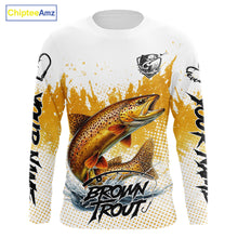 Load image into Gallery viewer, Custom Brown Trout Long Sleeve Fishing Shirts Yellow Camo Fishing Lures, Custom Fishing Jerseys NBT377