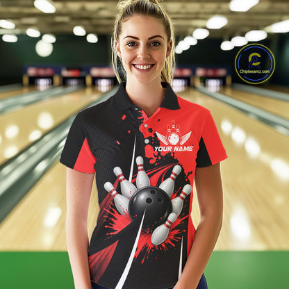 Personalized Red Bowling Shirts Custom Women Bowling Team Jersey Polo & 1/4 Zip Bowling Shirts NBT1184