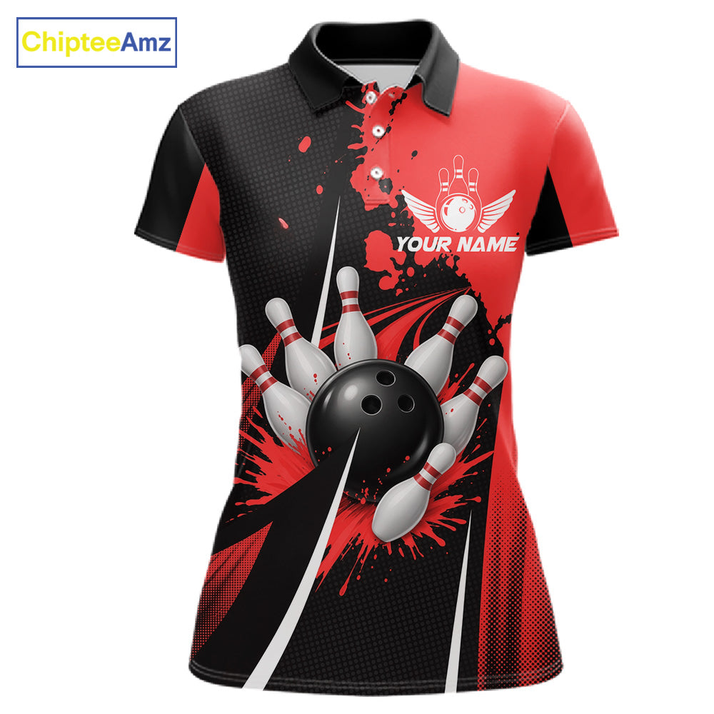 Personalized Red Bowling Shirts Custom Women Bowling Team Jersey Polo & 1/4 Zip Bowling Shirts NBT1184