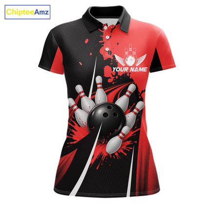 Personalized Red Bowling Shirts Custom Women Bowling Team Jersey Polo & 1/4 Zip Bowling Shirts NBT1184